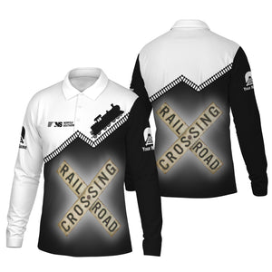 Railspirit Custom Name Norfolk Southern Railway Long Sleeve Polo Shirt Railroad Crossing Printed Train Track Shirt