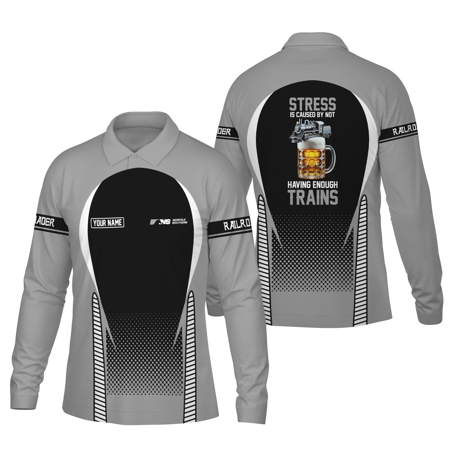 Railspirit Personalized Norfolk Southern Railway Long Sleeve Polo Shirt Train Long Sleeve Polo Shirt Gift Idea For Train Lover