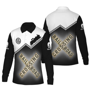 Railspirit Custom Name Norfolk and Western Railway Long Sleeve Polo Shirt Railroad Crossing N&W Printed Train Track Shirt