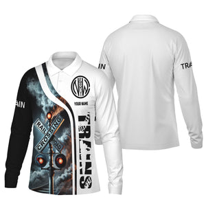 Railspirit Custom Name Norfolk and Western Railway Long Sleeve Polo Shirt Railroad Crossing Sign N&W Printed Shirt