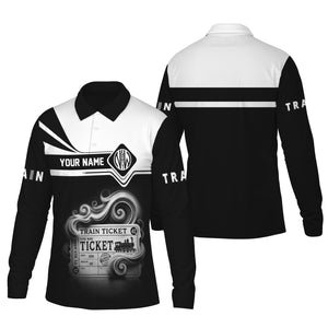 Railspirit Custom Name Norfolk and Western Railway Long Sleeve Polo Shirt Train Ticket N&W Printed Shirt