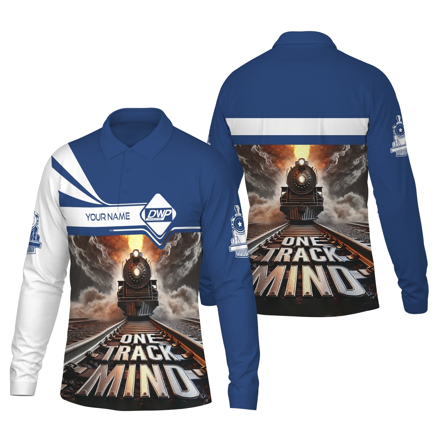 Railspirit Personalized Duluth, Winnipeg and Pacific Railway Long Sleeve Polo Shirt One Track Mind Train Printed Shirt