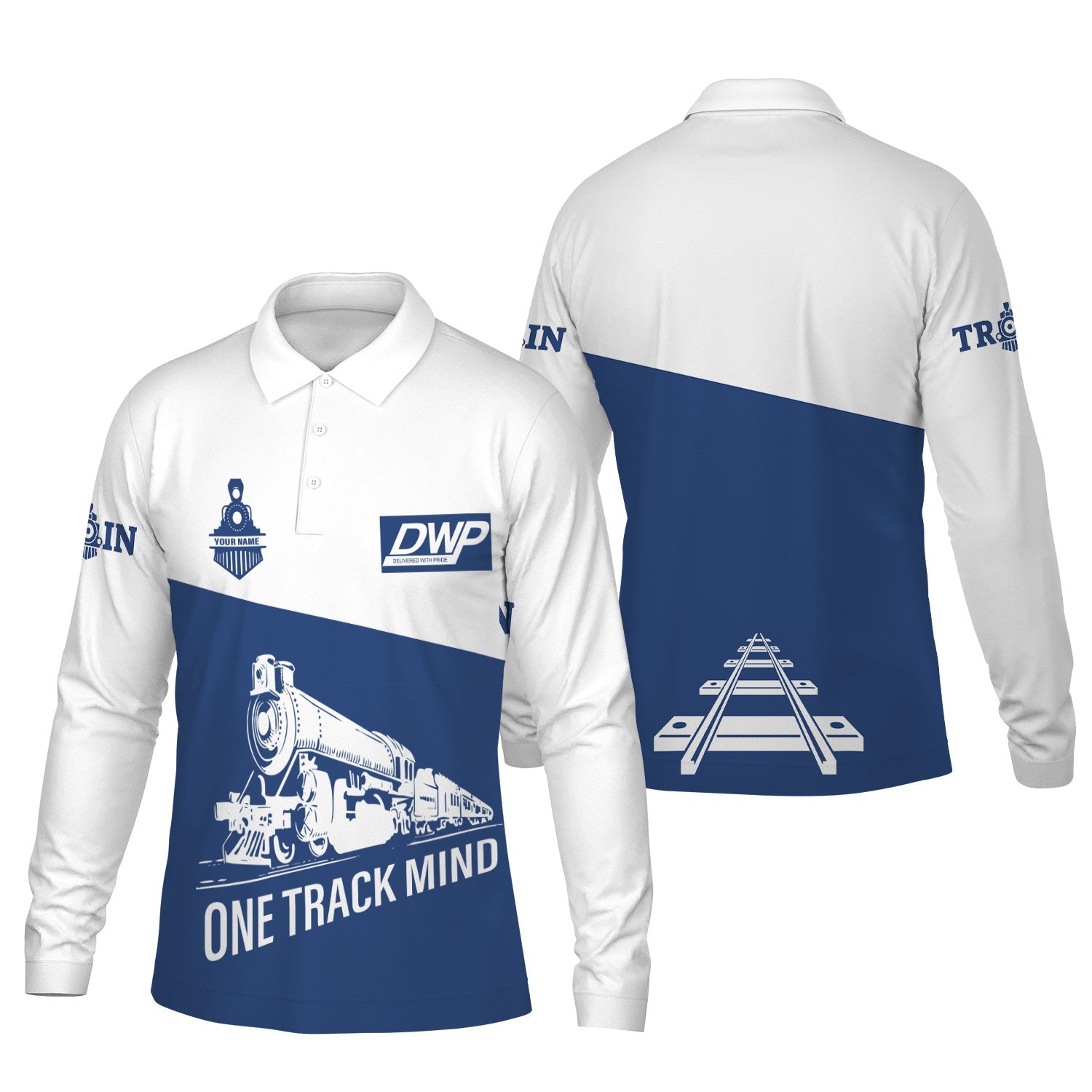 Railspirit Custom Name Duluth, Winnipeg and Pacific Railway Long Sleeve Polo Shirt One Track Mind Printed Shirt