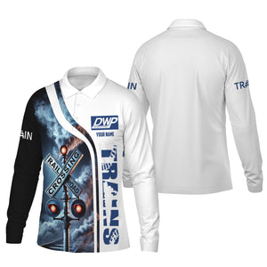 Railspirit Custom Name Duluth, Winnipeg and Pacific Railway Long Sleeve Polo Shirt Railroad Crossing Sign Printed Shirt