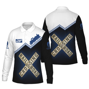 Railspirit Custom Name Duluth, Winnipeg and Pacific Railway Long Sleeve Polo Shirt Railroad Crossing Printed Train Track Shirt