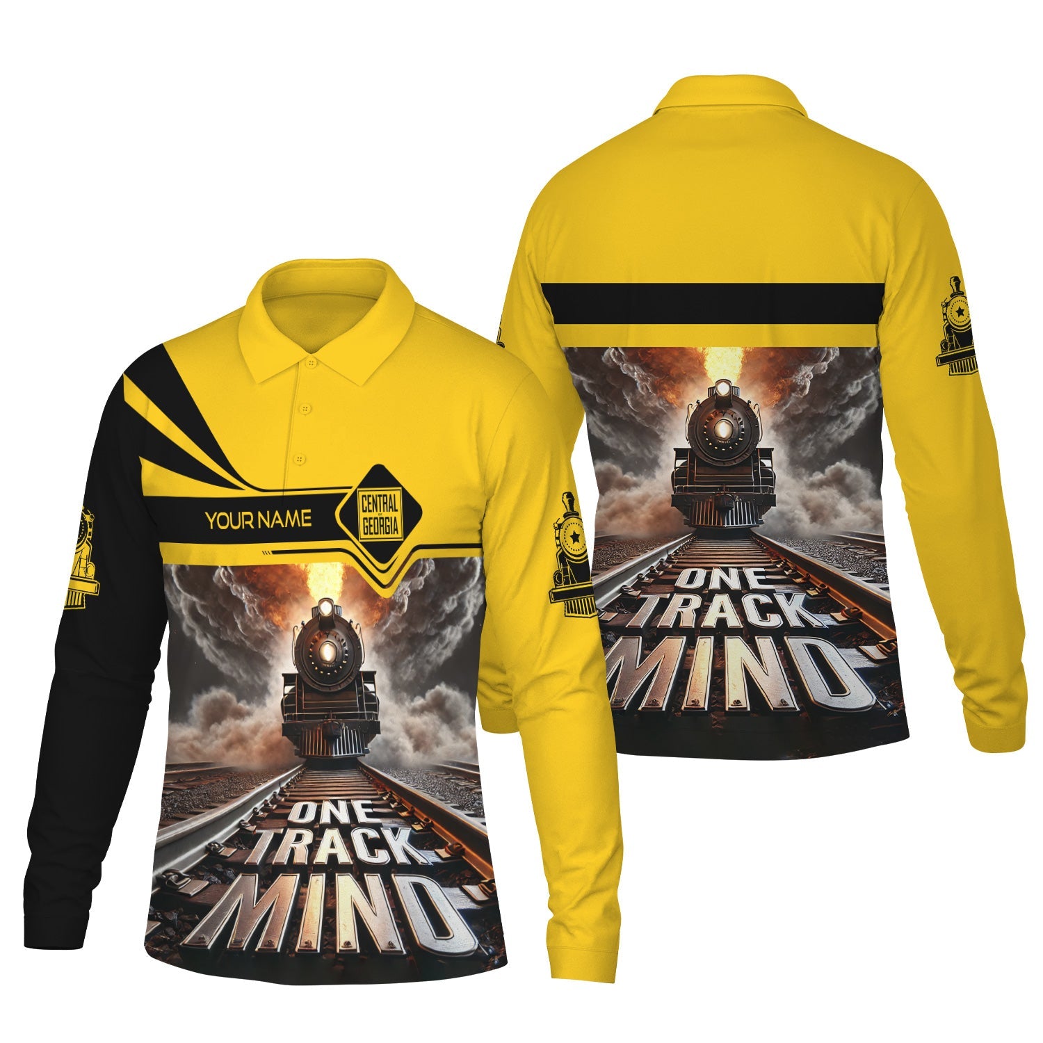 Railspirit Personalized Central of Georgia Railway Long Sleeve Polo Shirt One Track Mind Train Printed Shirt