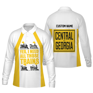 Railspirit Custom Name Central of Georgia Railway Long Sleeve Polo Shirt Yes I Need All Those Train Printed Shirt