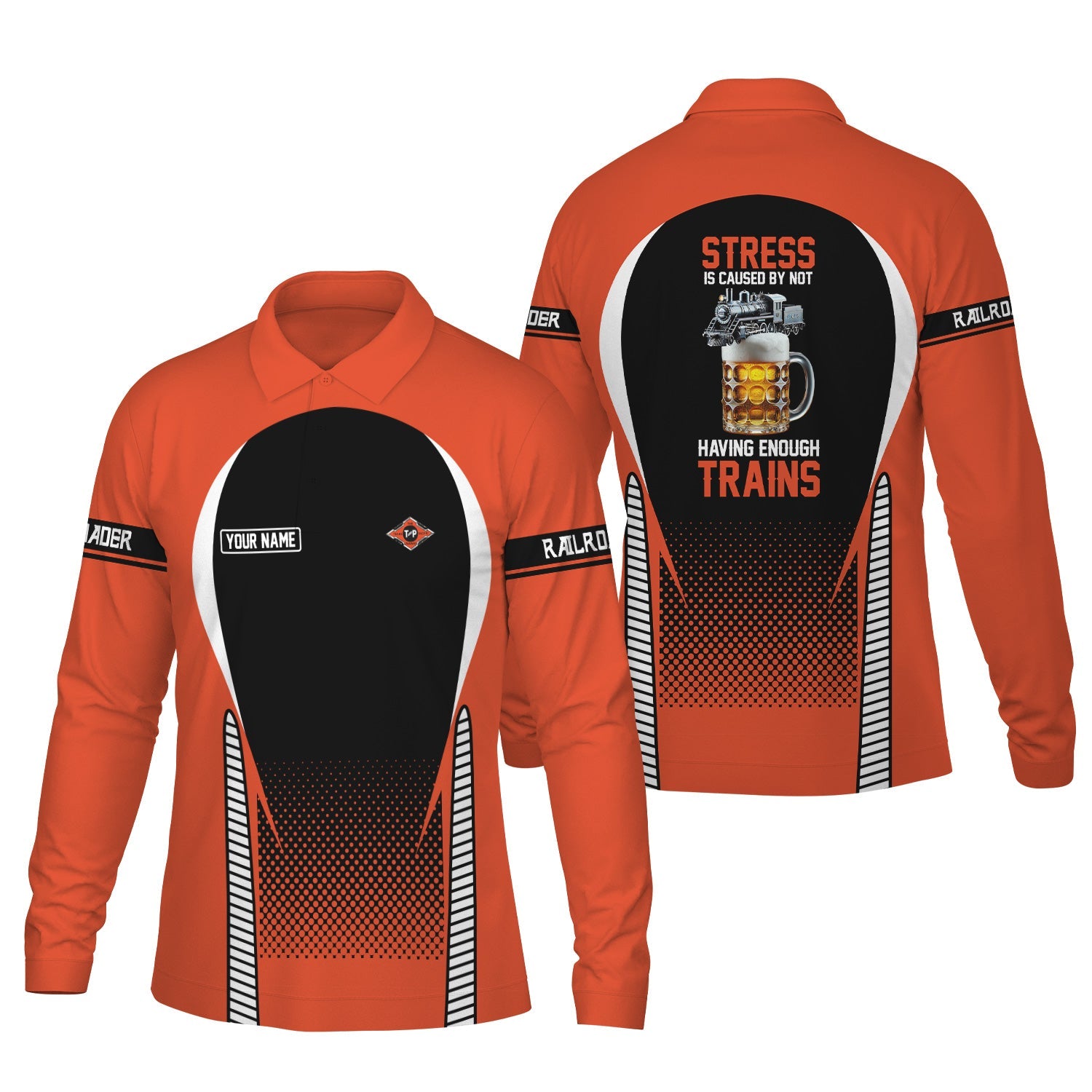 Railspirit Personalized Texas and Pacific Railway Long Sleeve Polo Shirt Train Long Sleeve Polo Shirt Gift Idea For Train Lover