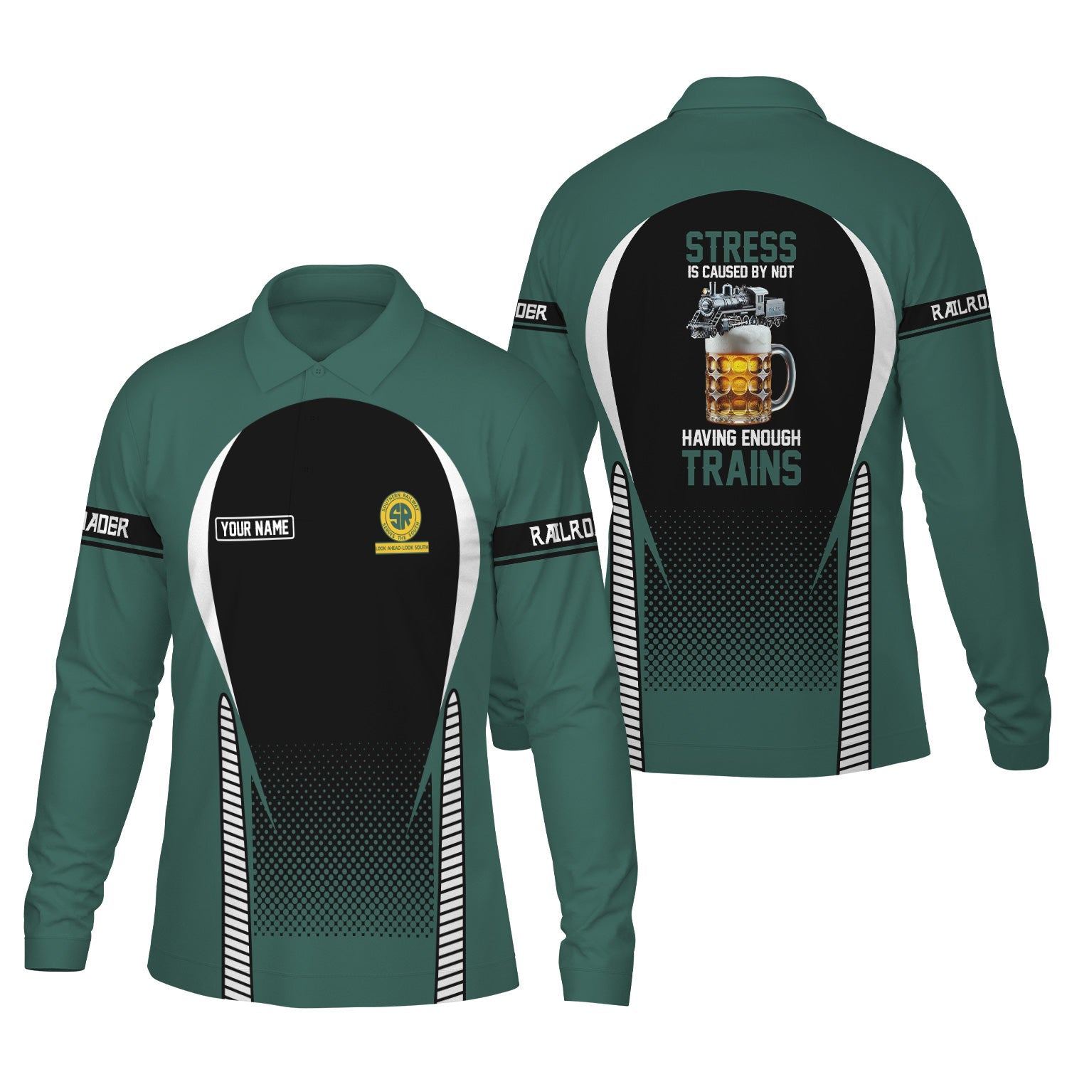 Railspirit Personalized Southern Railway U.S Long Sleeve Polo Shirt SOU Train Long Sleeve Polo Shirt Gift Idea For Train Lover