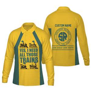Railspirit Custom Name Southern Railway U.S Long Sleeve Polo Shirt Yes I Need All Those Train SOU Printed Shirt