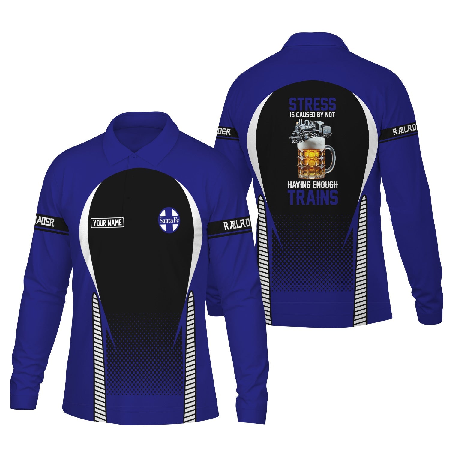 Railspirit Personalized Santa Fe Railway Long Sleeve Polo Shirt Atchison, Topeka and Santa Fe Railway Train Long Sleeve Polo Shirt Gift Idea For Train Lover