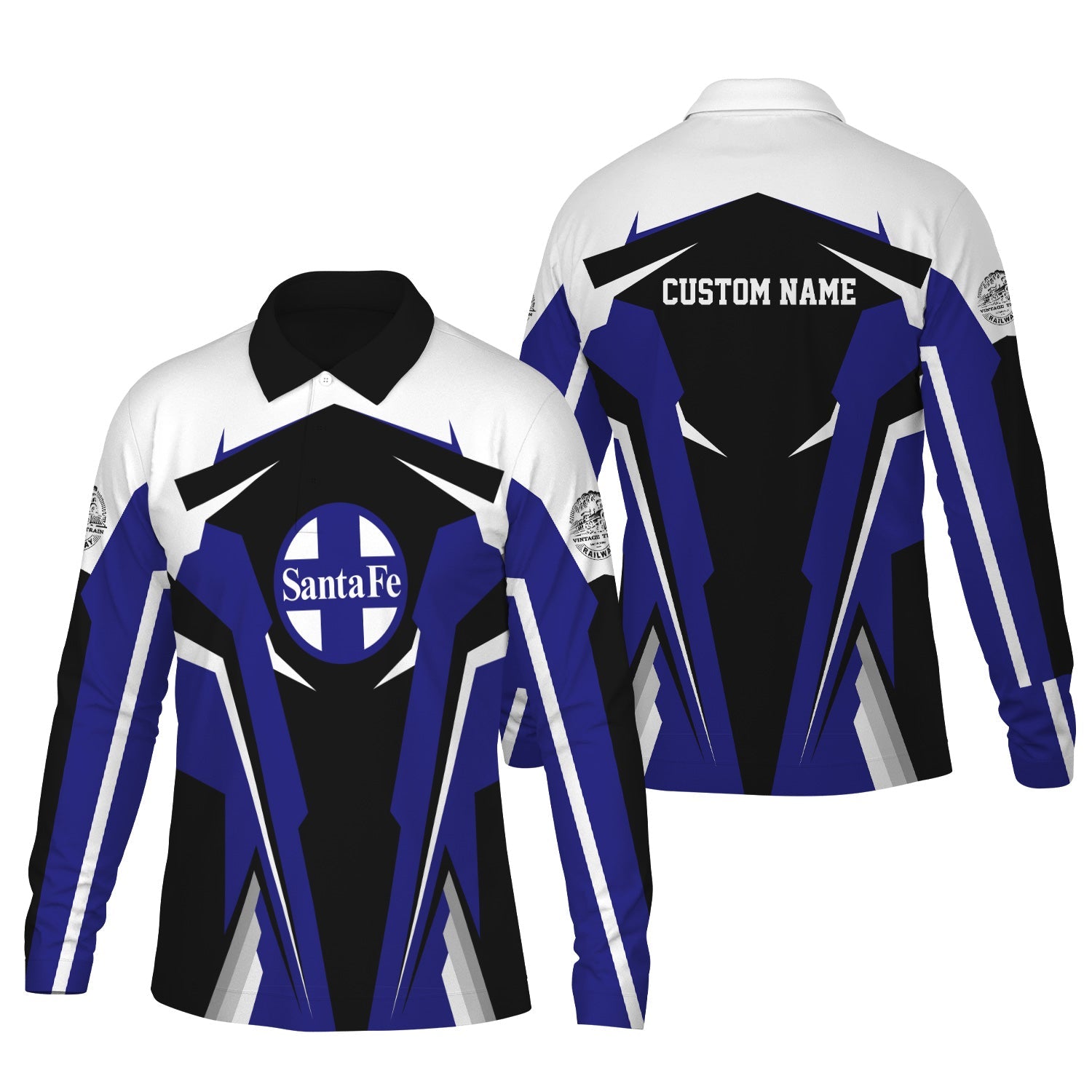 Railspirit Personalized Santa Fe Railway Long Sleeve Polo Shirt Atchison, Topeka and Santa Fe Railway Strong Line Train Long Sleeve Polo Shirt Gift Idea For Train Lover