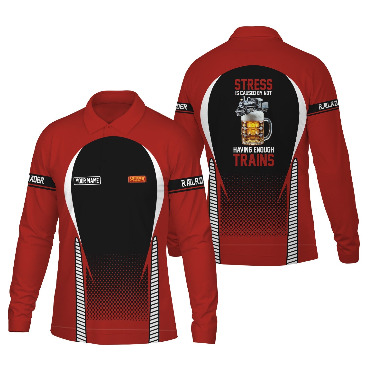 Railspirit Personalized Chicago South Shore and South Bend Railroad Long Sleeve Polo Shirt Train Long Sleeve Polo Shirt Gift Idea For Train Lover