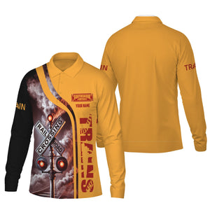 Railspirit Custom Name Chicago South Shore and South Bend Railroad Long Sleeve Polo Shirt Railroad Crossing Sign Printed Shirt
