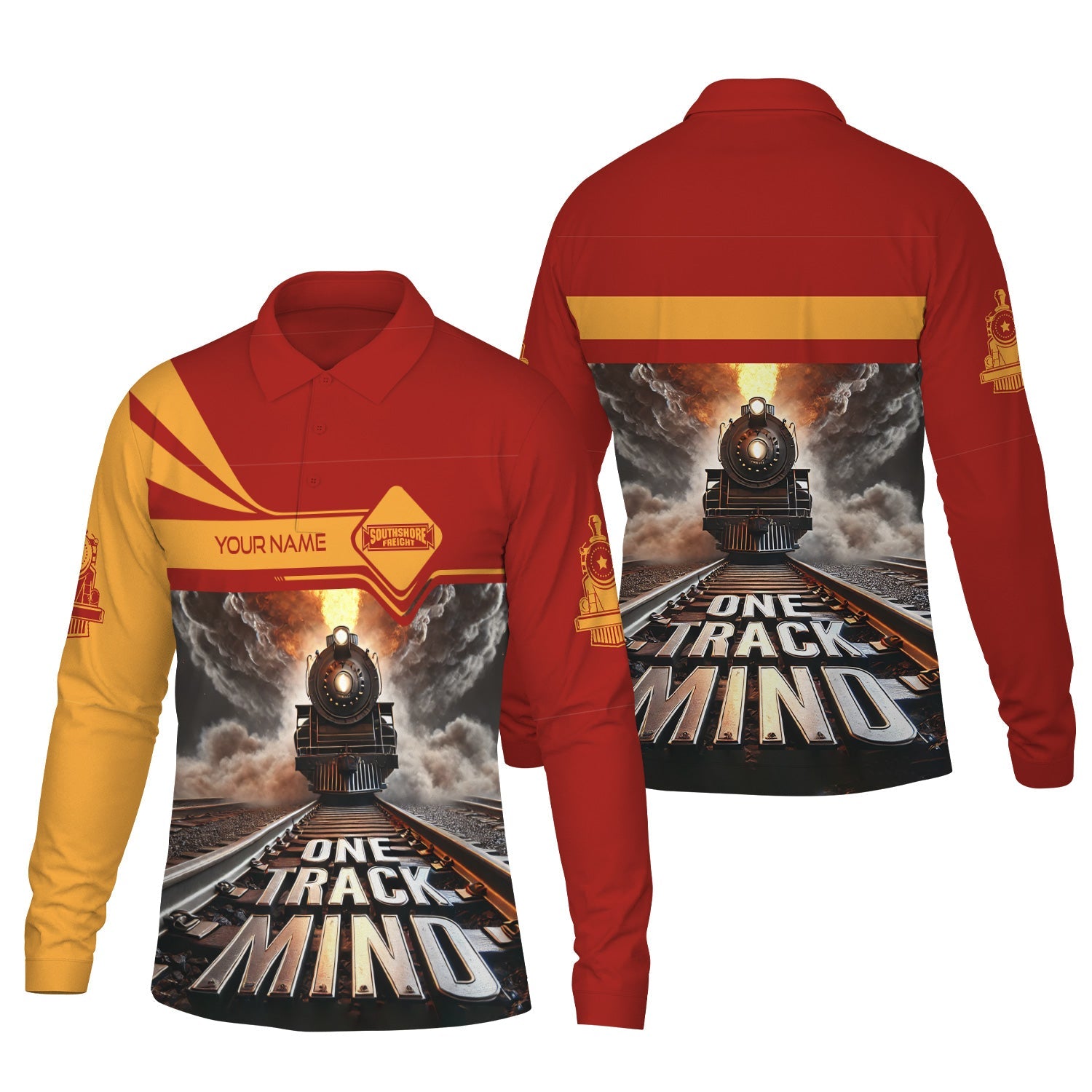 Railspirit Personalized Chicago South Shore and South Bend Railroad Long Sleeve Polo Shirt One Track Mind Train Printed Shirt