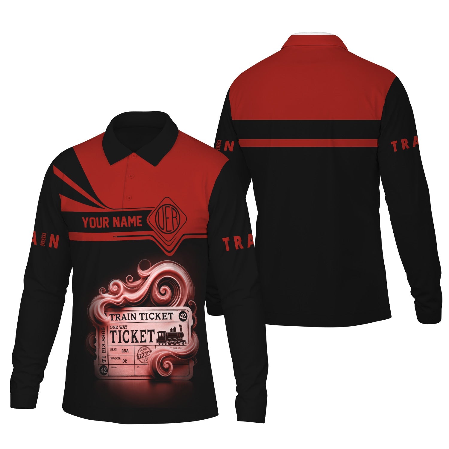 Railspirit Custom Name Union Electric Railway Long Sleeve Polo Shirt Train Ticket Printed Shirt