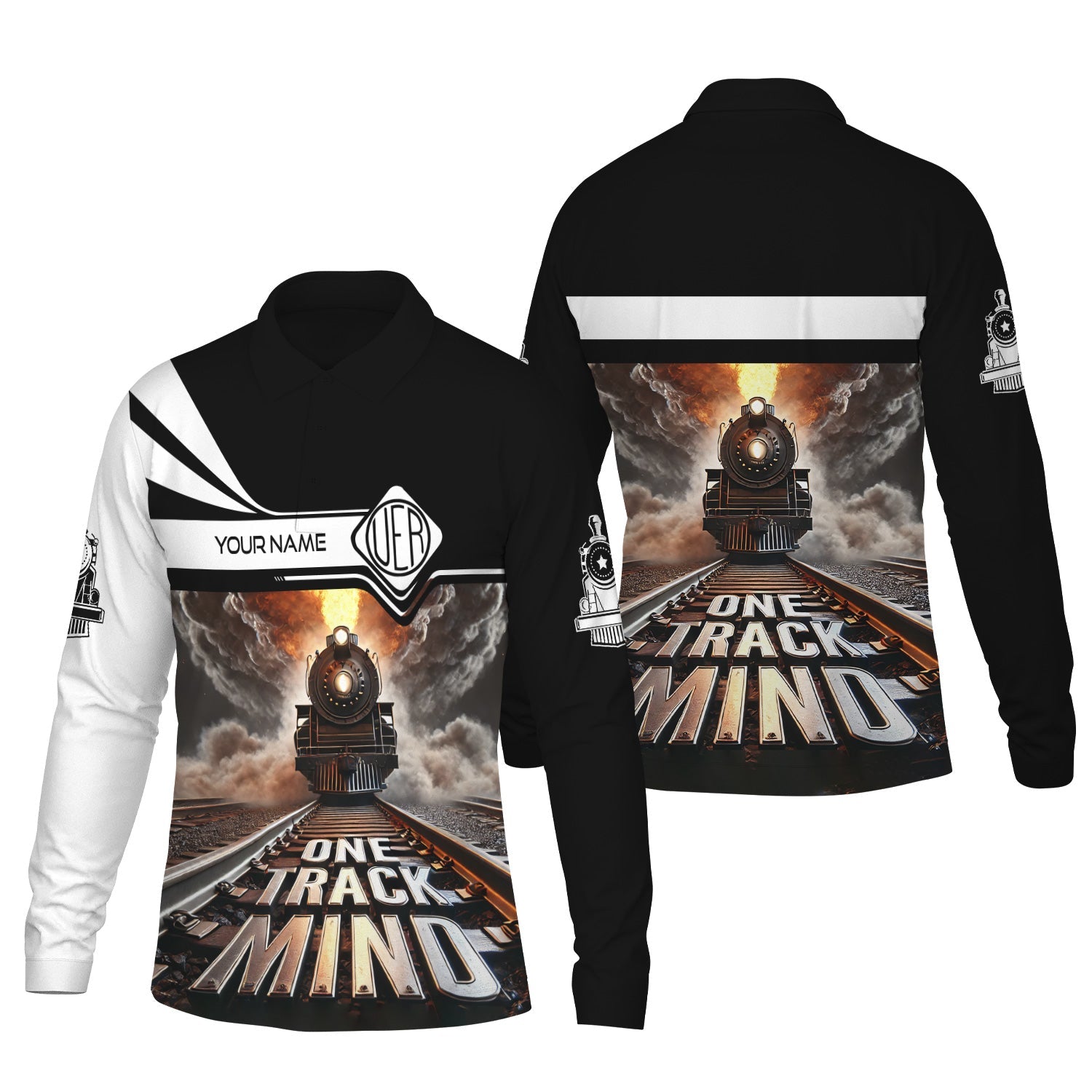 Railspirit Personalized Union Electric Railway Long Sleeve Polo Shirt One Track Mind Train Printed Shirt