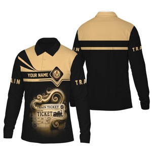 Railspirit Custom Name London, Midland and Scottish Railway Long Sleeve Polo Shirt Train Ticket Printed Shirt