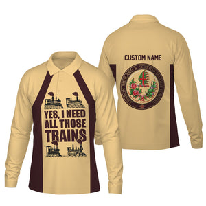 Railspirit Custom Name London, Midland and Scottish Railway Long Sleeve Polo Shirt Yes I Need All Those Train Printed Shirt