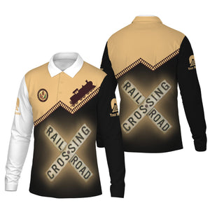Railspirit Custom Name London, Midland and Scottish Railway Long Sleeve Polo Shirt Railroad Crossing Printed Train Track Shirt