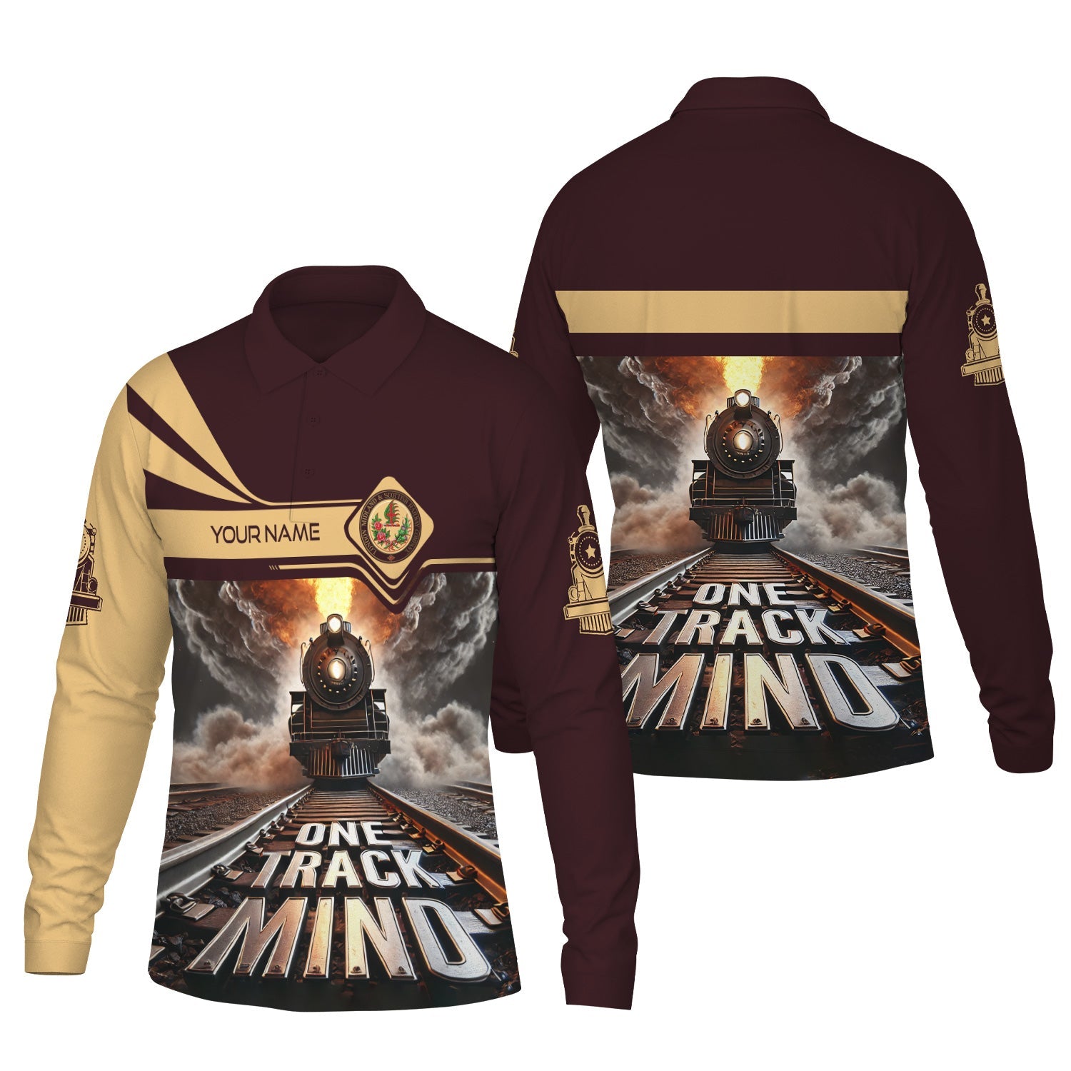 Railspirit Personalized London, Midland and Scottish Railway Long Sleeve Polo Shirt One Track Mind Train Printed Shirt