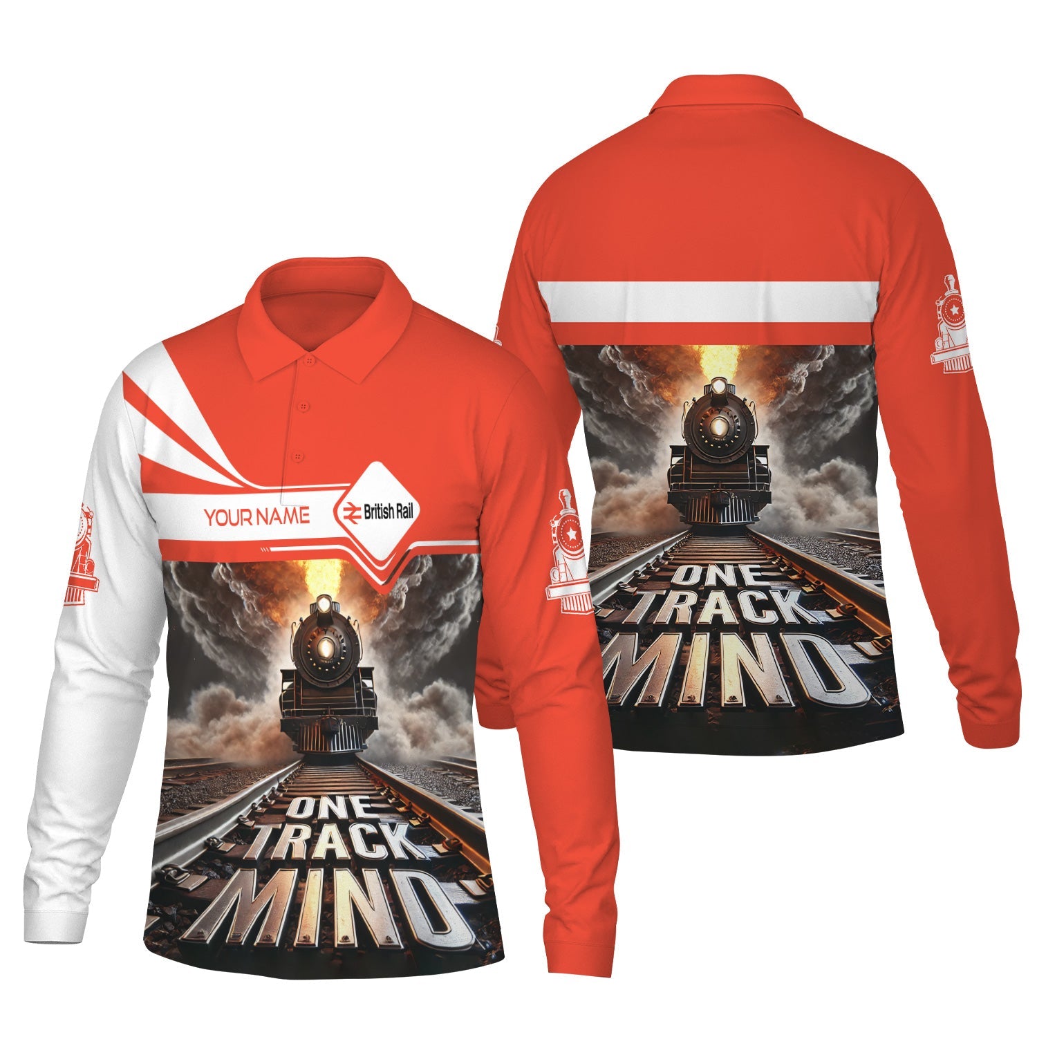 Railspirit Personalized Bristish Railway Long Sleeve Polo Shirt One Track Mind Train Printed Shirt