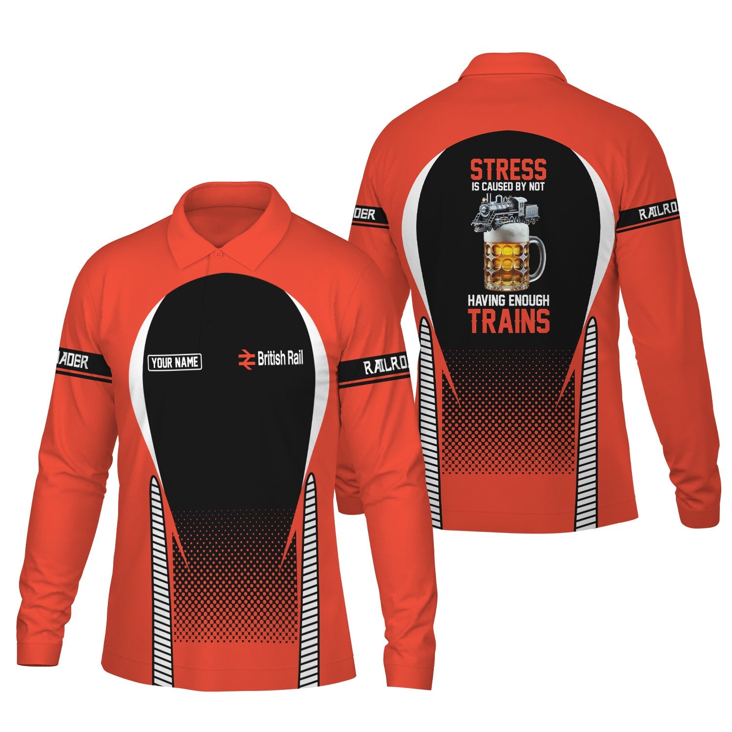 Railspirit Personalized Bristish Railway Long Sleeve Polo Shirt Train Long Sleeve Polo Shirt Gift Idea For Train Lover