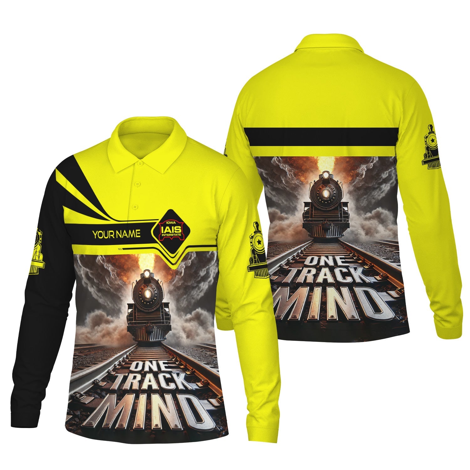 Railspirit Personalized Iowa Interstate Railroad Long Sleeve Polo Shirt One Track Mind IAIS Train Printed Shirt