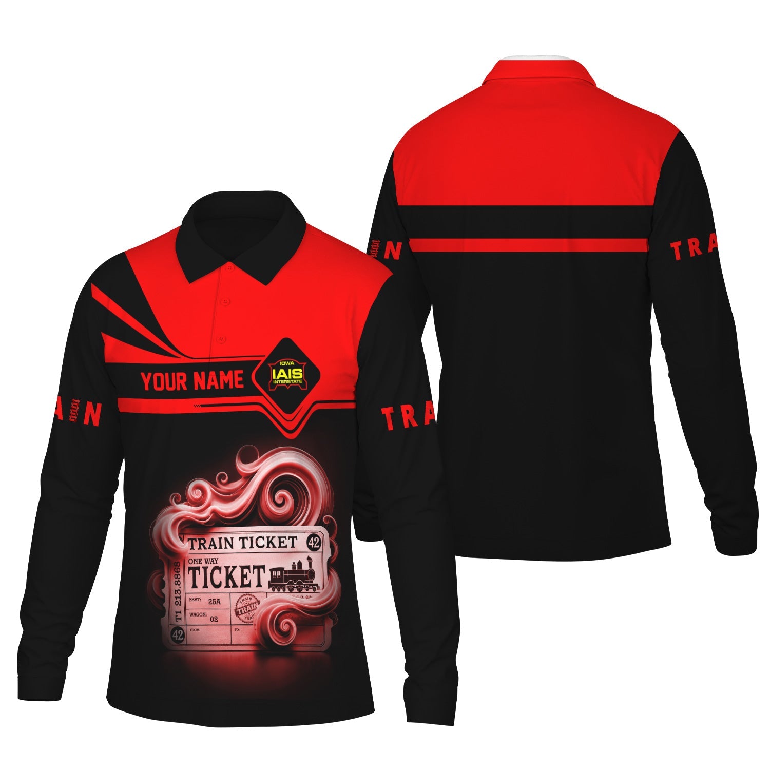 Railspirit Custom Name Iowa Interstate Railroad Long Sleeve Polo Shirt Train Ticket IAIS Printed Shirt