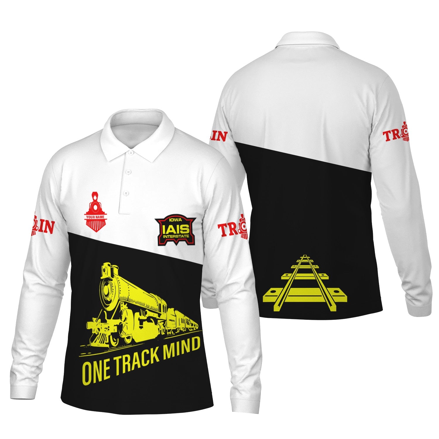 Railspirit Custom Name Iowa Interstate Railroad Long Sleeve Polo Shirt One Track Mind IAIS Printed Shirt