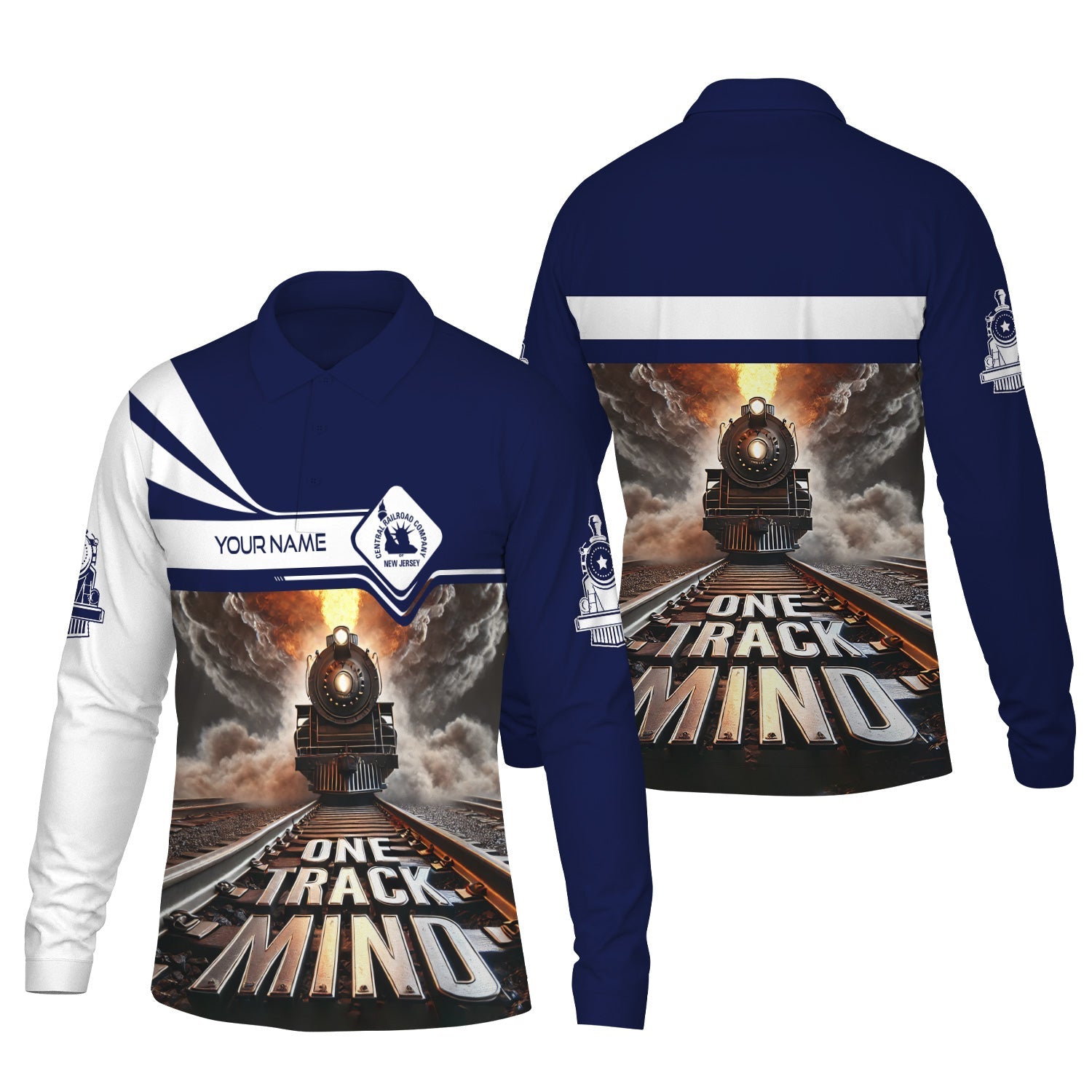 Railspirit Personalized Jersey Central Railroad Long Sleeve Polo Shirt One Track Mind Train Printed Shirt