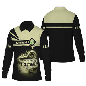 Railspirit Custom Name Virginia & Truckee Railroad Long Sleeve Polo Shirt Train Ticket Printed Shirt