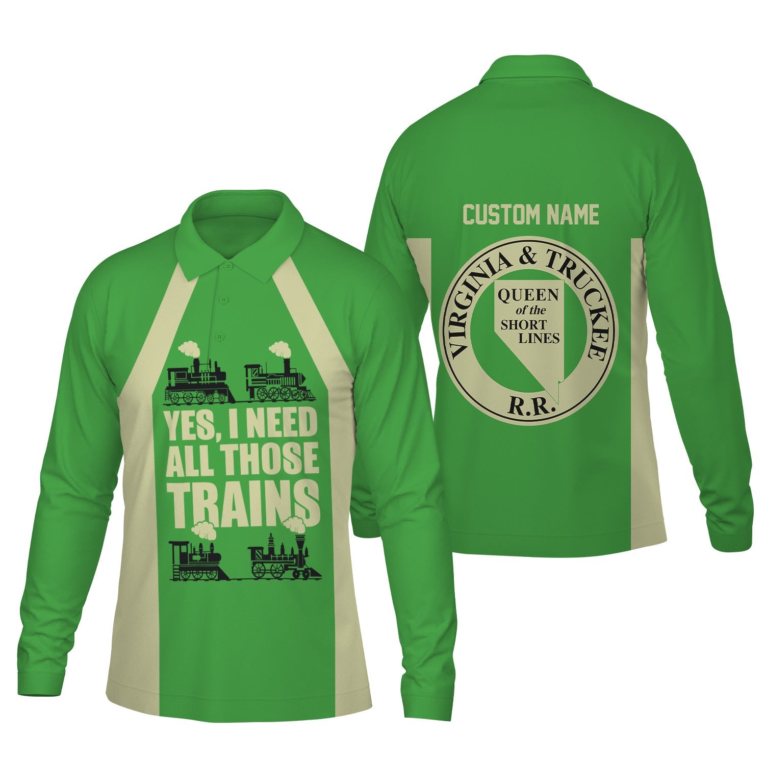 Railspirit Custom Name Virginia & Truckee Railroad Long Sleeve Polo Shirt Yes I Need All Those Train Printed Shirt