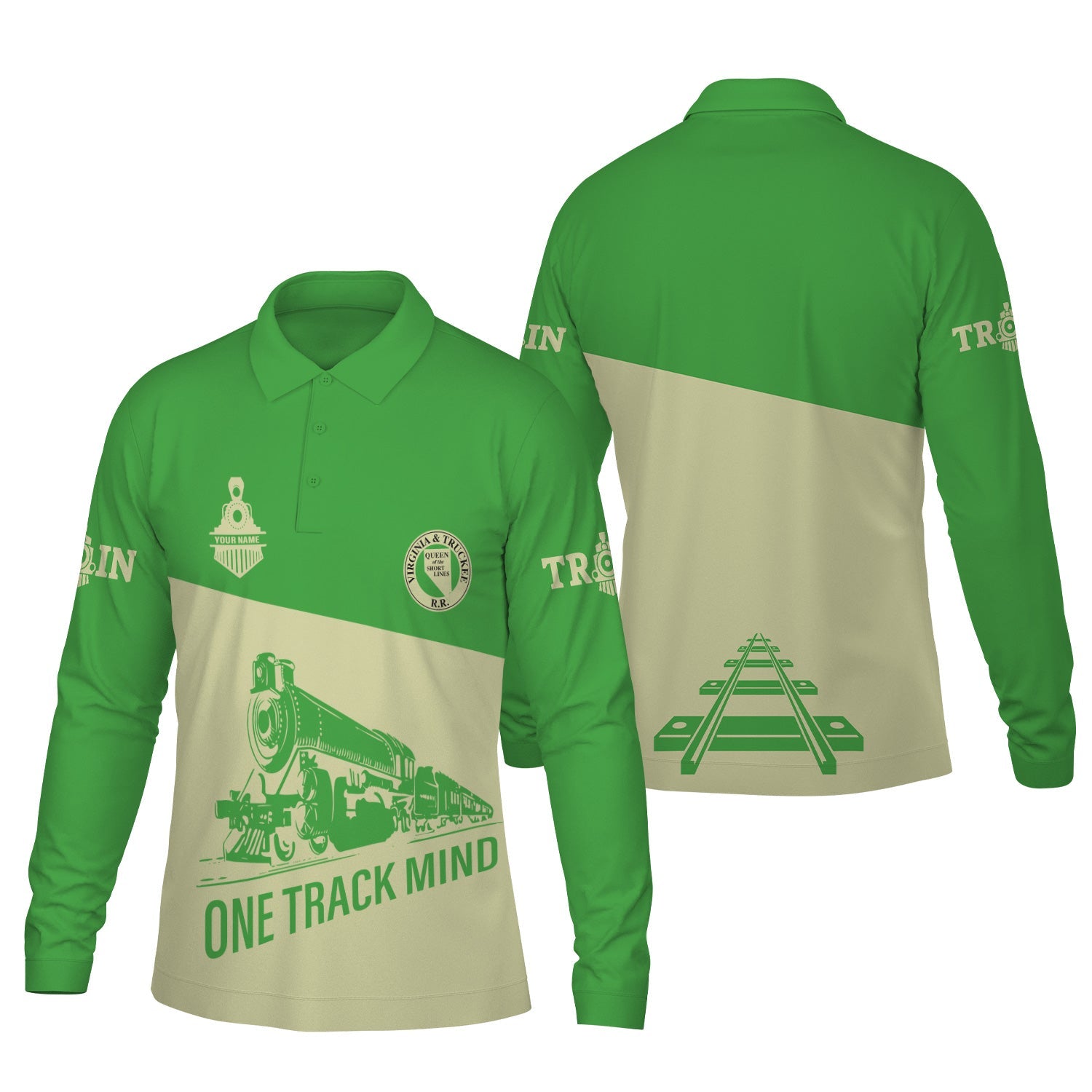 Railspirit Custom Name Virginia & Truckee Railroad Long Sleeve Polo Shirt One Track Mind Printed Shirt