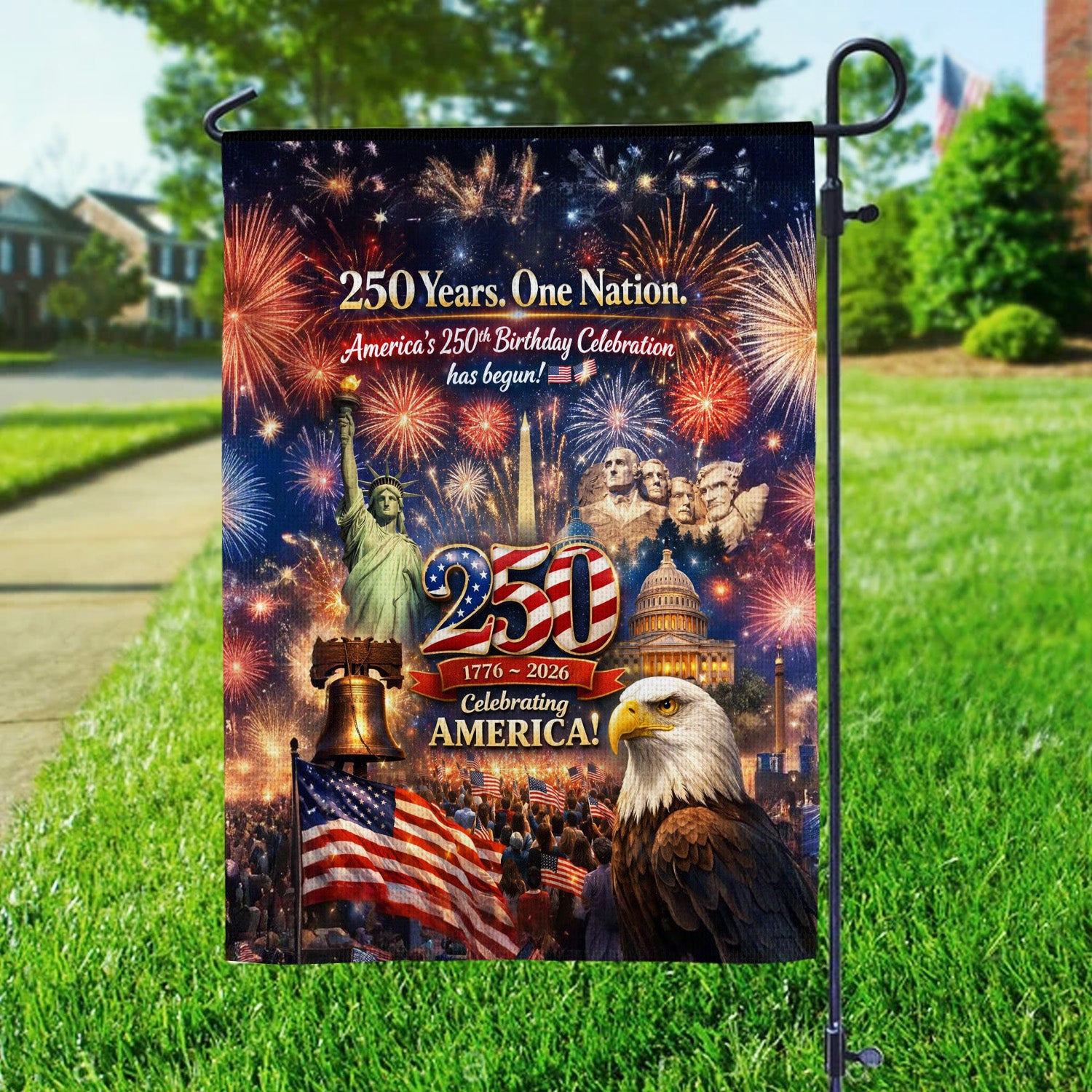 USA 250th Anniversary Flag 1776–2026 All Over Print Patriotic American Eagle Flag Independence Day Garden Flag Home Decor