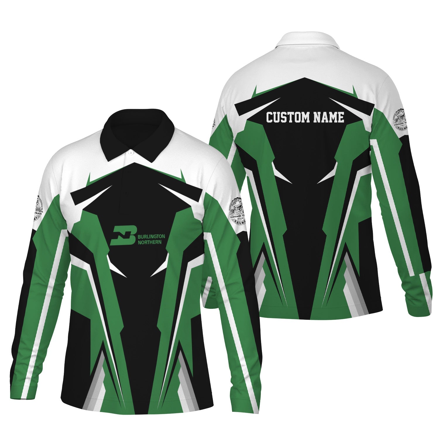 Railspirit Personalized Burlington Northern Railroad Long Sleeve Polo Shirt Strong Line Train Long Sleeve Polo Shirt Gift Idea For Train Lover