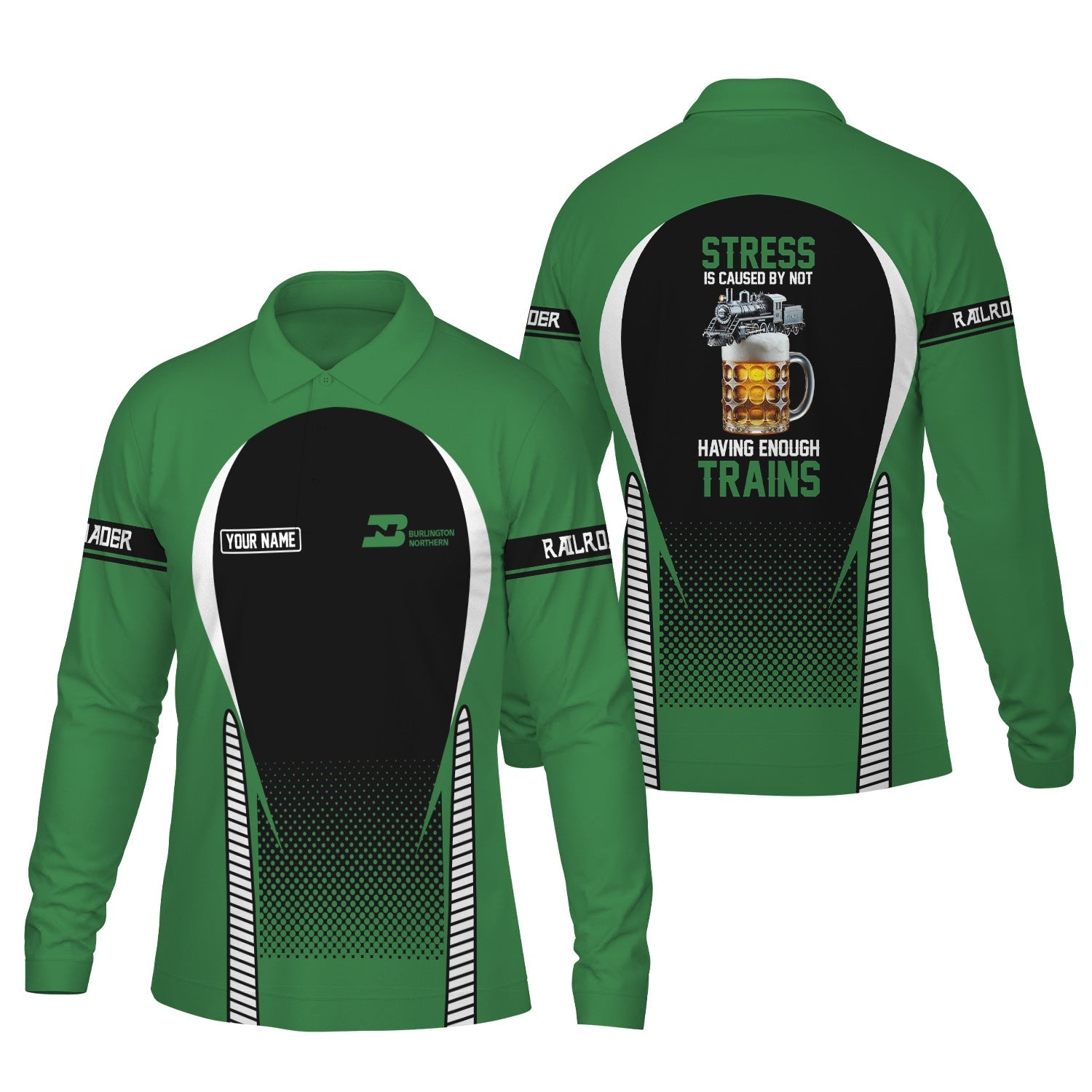 Railspirit Personalized Burlington Northern Railroad Long Sleeve Polo Shirt Train Long Sleeve Polo Shirt Gift Idea For Train Lover