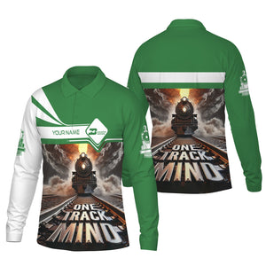 Railspirit Personalized Burlington Northern Railroad Long Sleeve Polo Shirt One Track Mind Train Printed Shirt