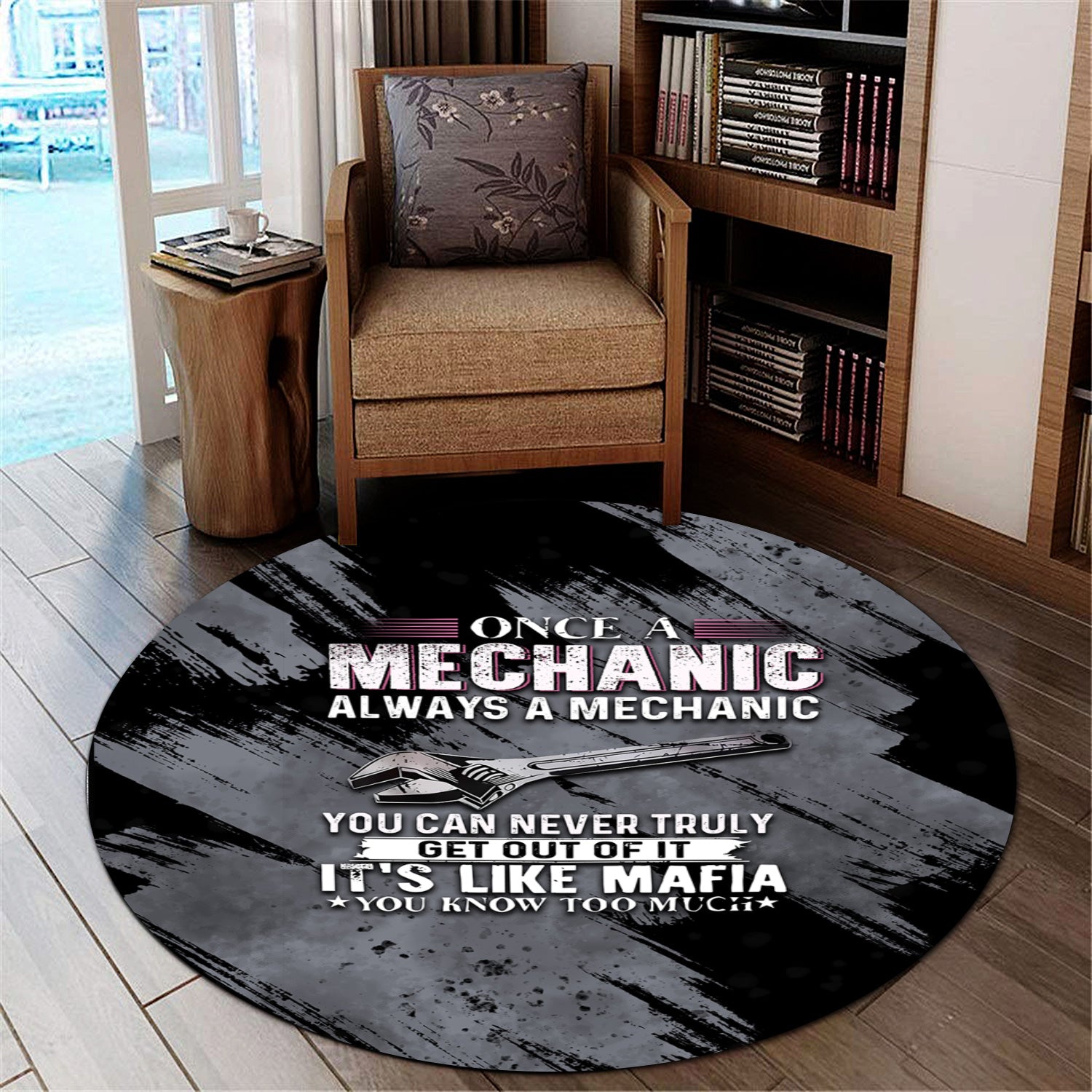 Once A Mechanic Always A Mechanic Round Mat Funny Printed Vintage Mechanic Rug