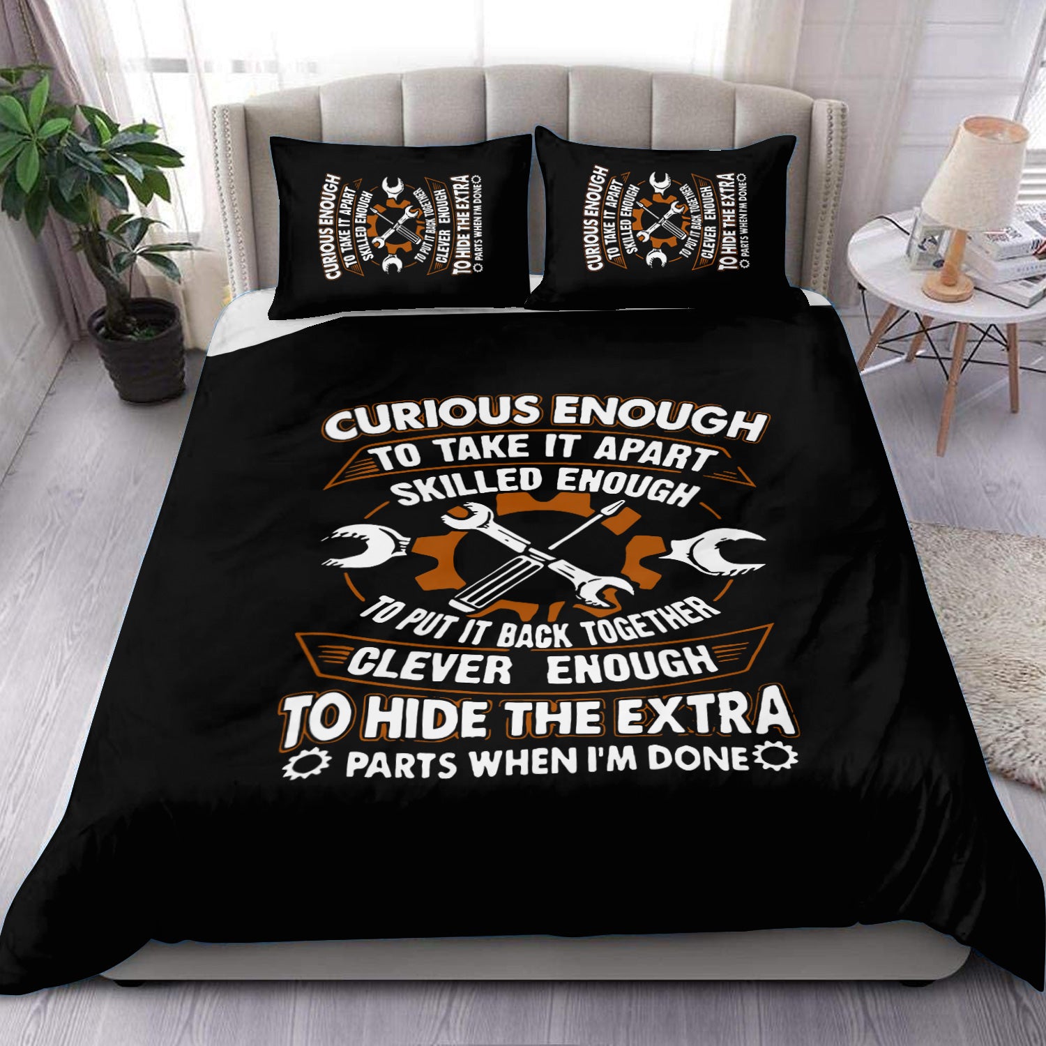 Curious Enough To Take It Apart Skilled Enough Mechanic Bedding Set Fun Gift for Mechanics