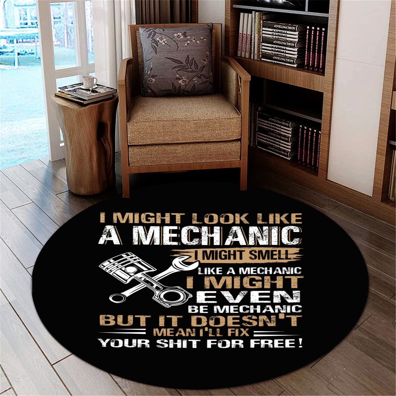 I Might Look Like A Mechanic Round Mat Mechanical Repair Parts Tools Printed Rug Home Decor