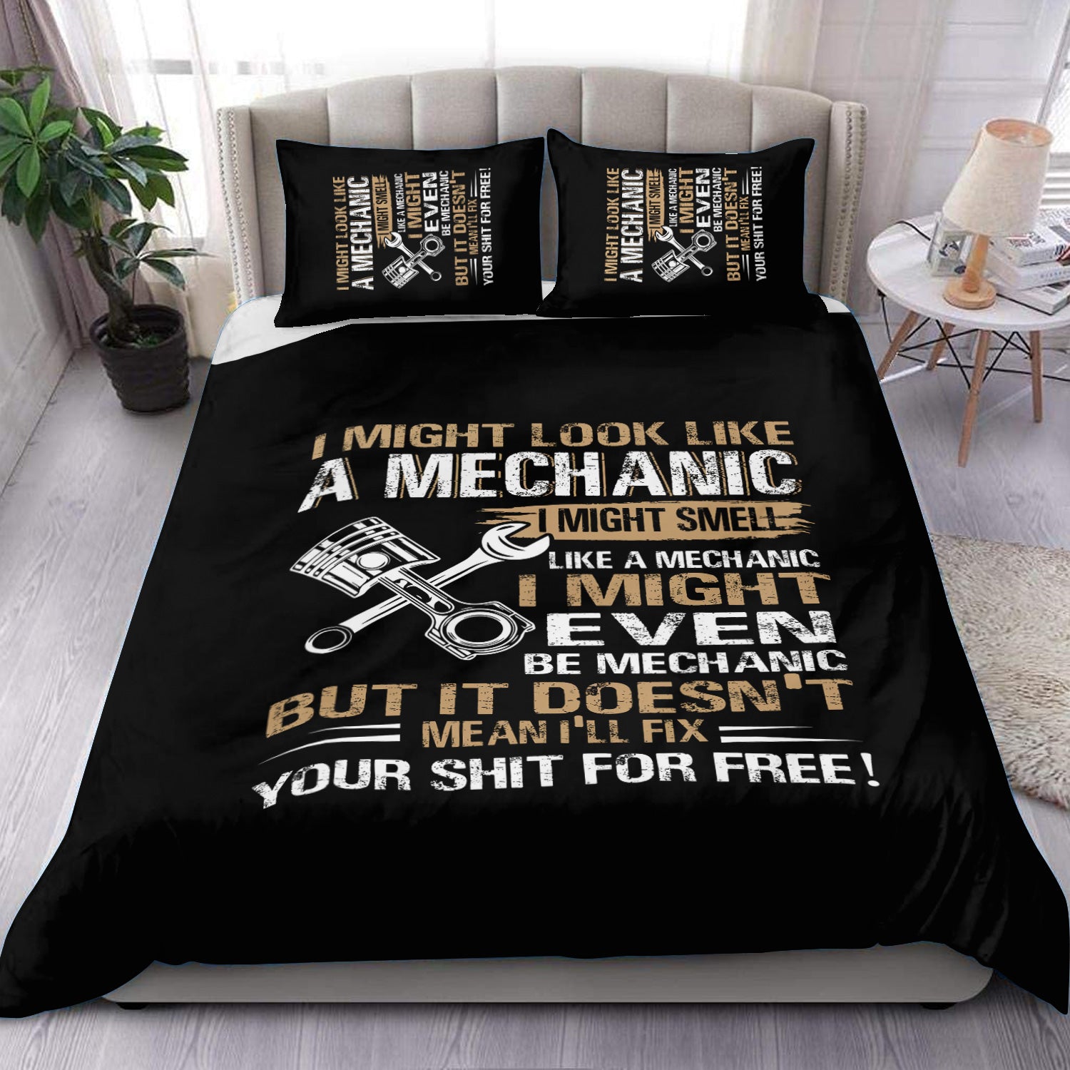 I Might Look Like A Mechanic Bedding Shirt Mechanical Repair Parts Tools Printed Bedding Set Home Decor