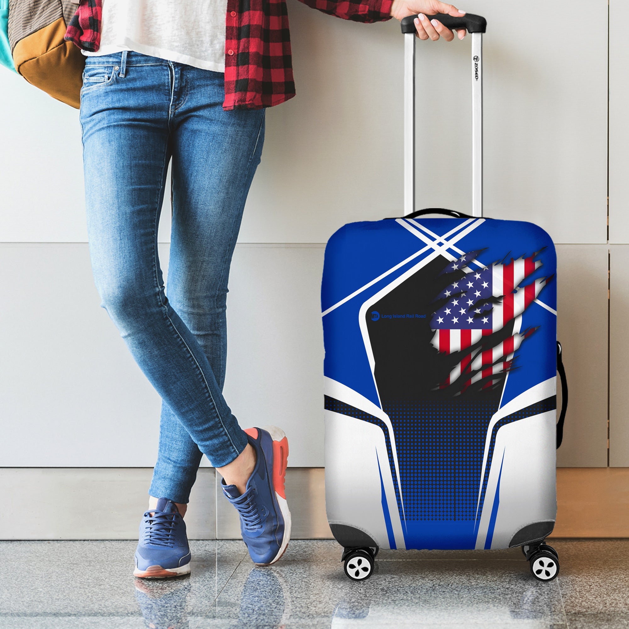 Railspirit Personalized Long Island Railroad Luggage Cover American Eagle Vintage Train Luggage Protection