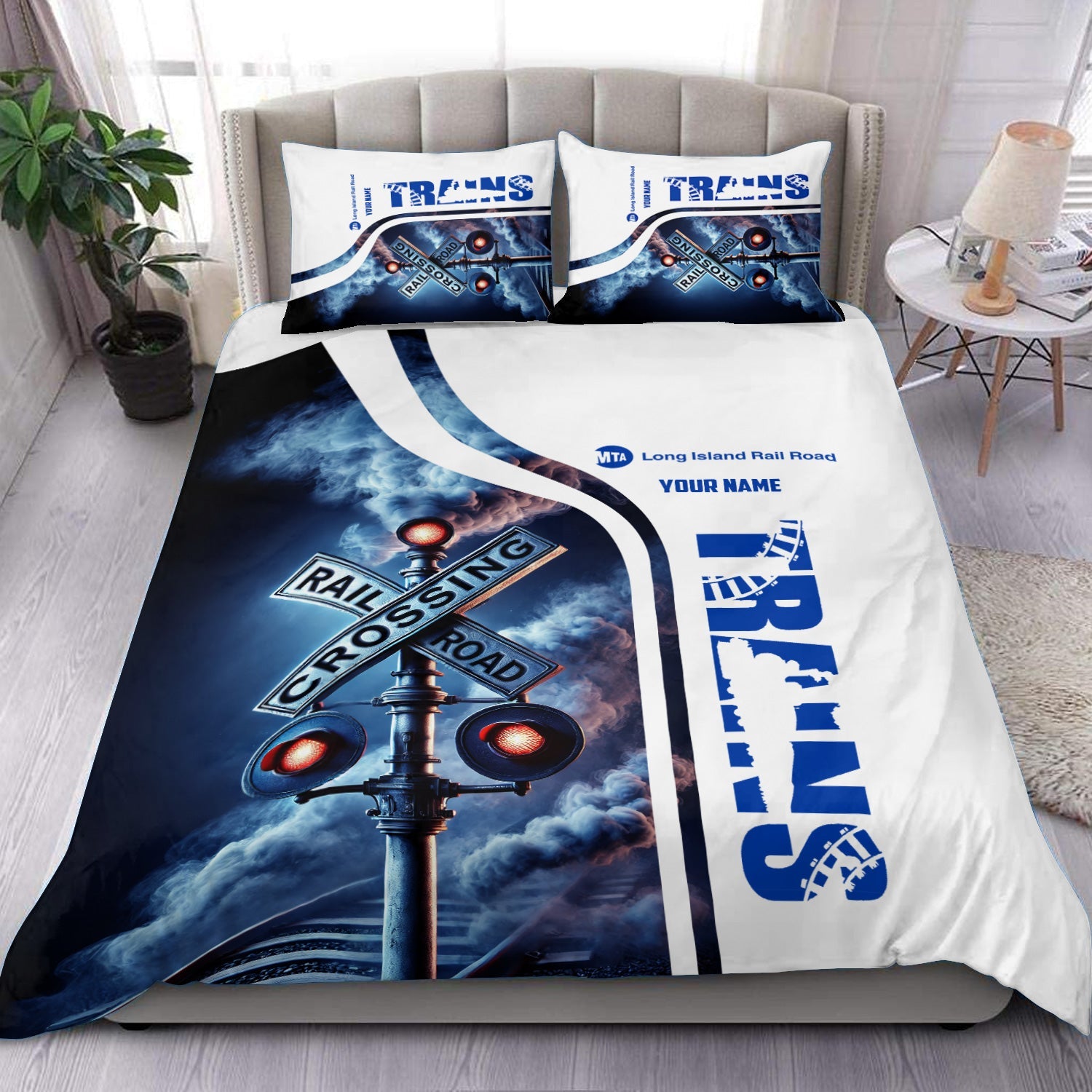 Railspirit Personalized Long Island Railroad Bedding Set Railroad Crossing Sign Bedding Set All Over Print