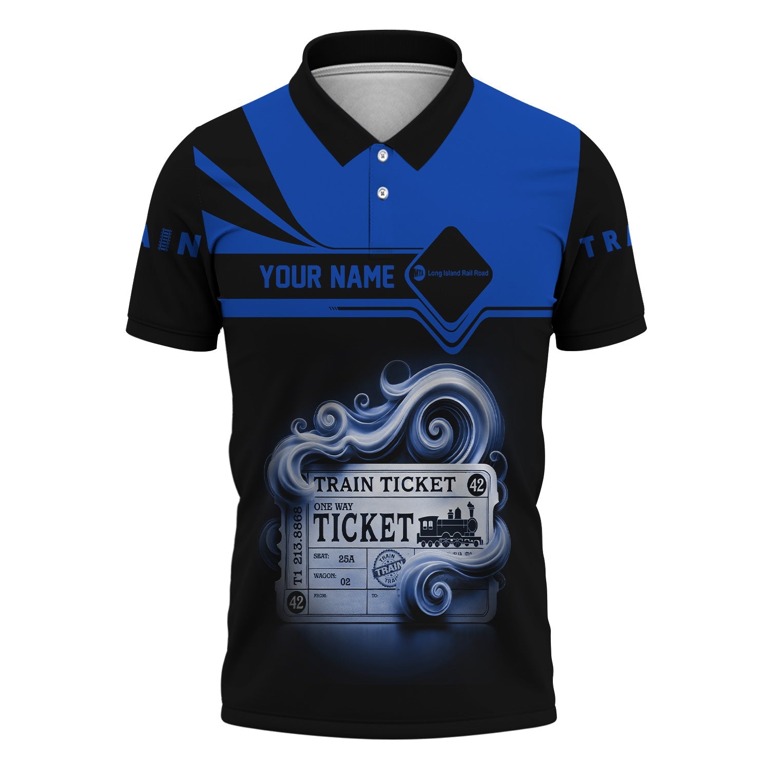 Railspirit Custom Name Long Island Railroad Polo Shirt American Train Ticket Printed Shirt