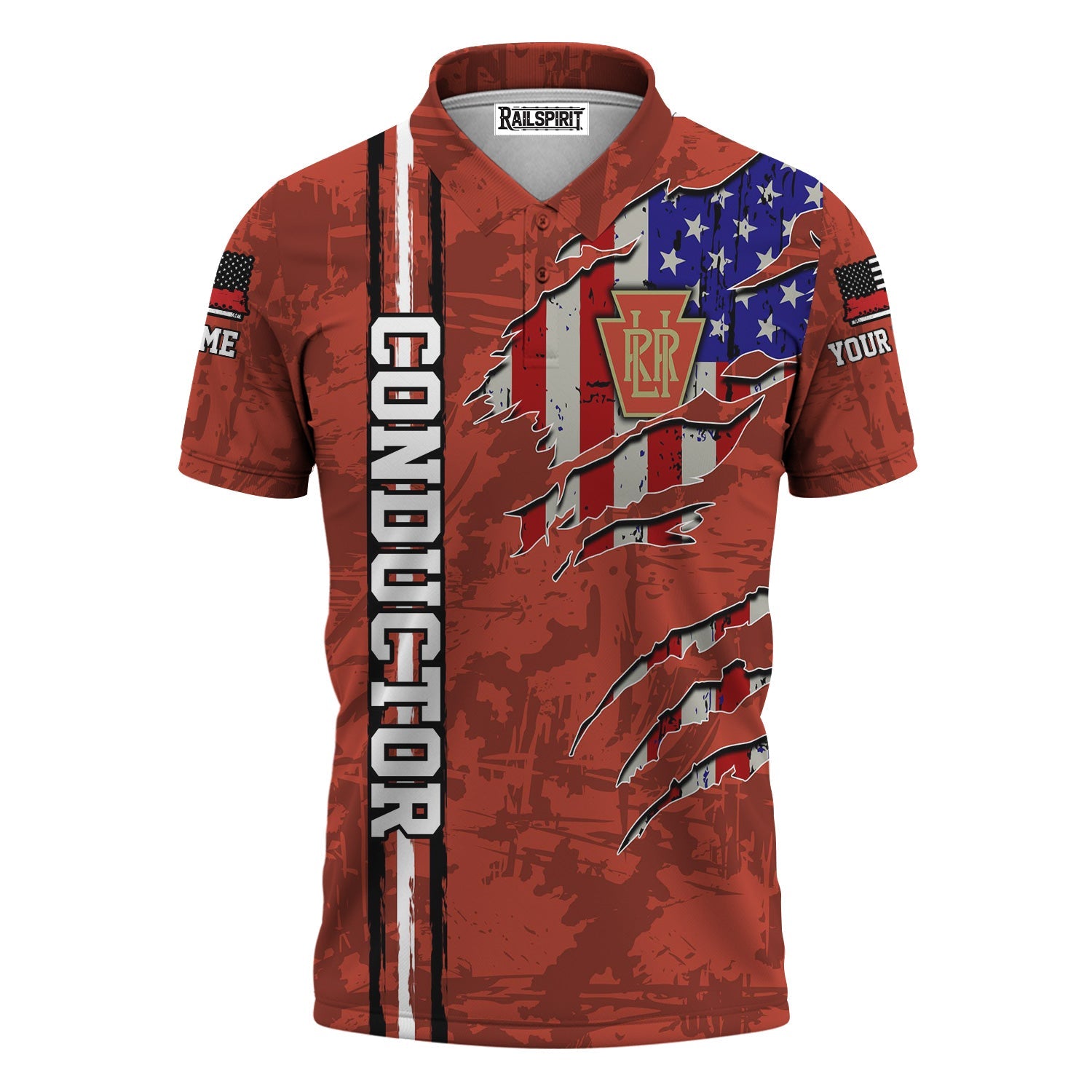 Railspirit Personalized Long Island Railroad Polo Shirt USA Flag Claw Art with Custom Job Train Shirt