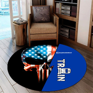 Railspirit Long Island Railroad Round Mat Train Skull American Flag Style Rug All Over Print