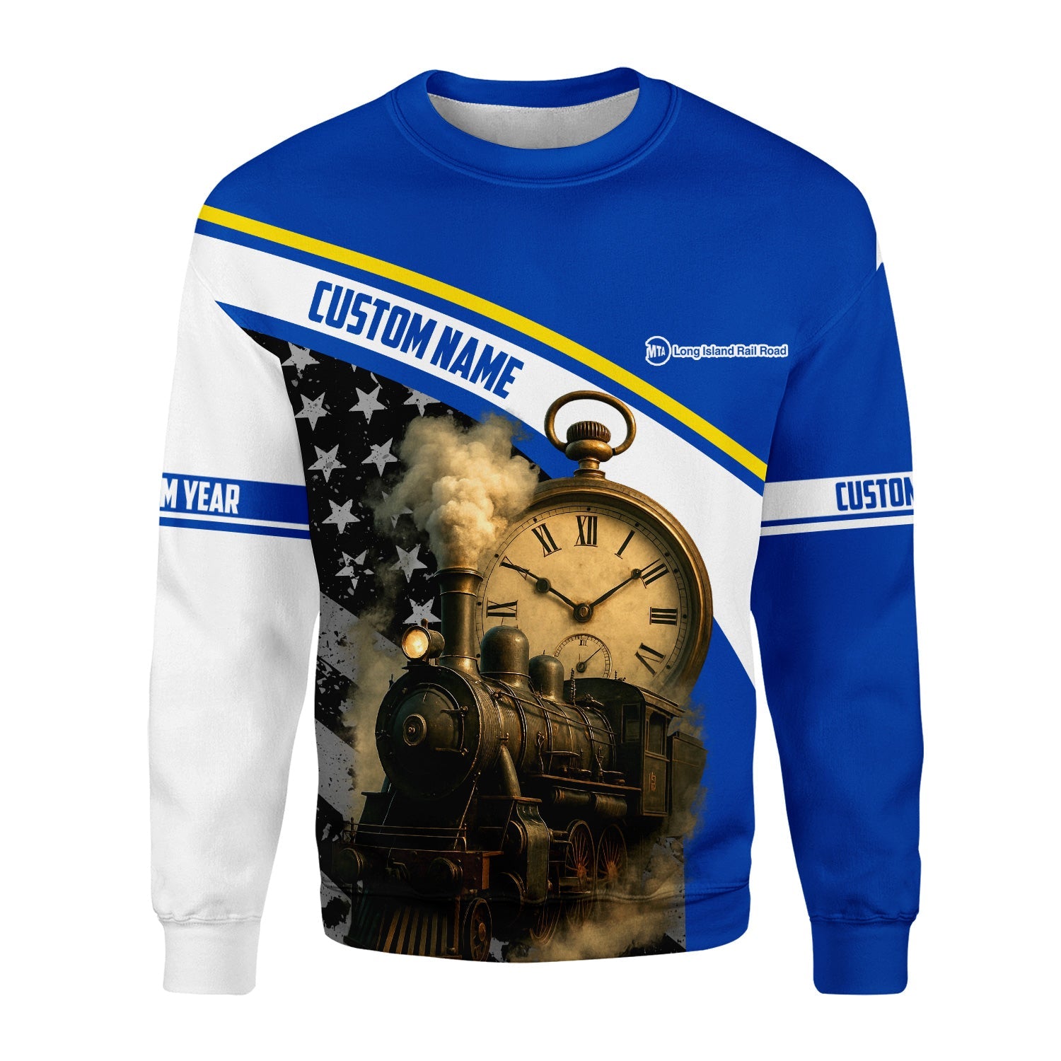 Railspirit Personalized Long Island Railroad Sweatshirt Classic Steam Engine With Retro Pocket Watch Shirt All Over Print