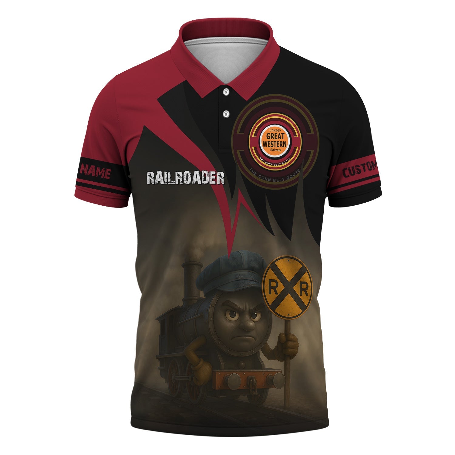 Railspirit Personalized Chicago Great Western Railroad Polo Shirt Angry Train Polo Shirt Gift Idea For Train Lover