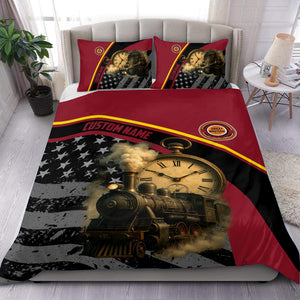 Railspirit Personalized Chicago Great Western Railroad Bedding Set Classic Steam Engine With Retro Pocket Watch Bedding Set All Over Print